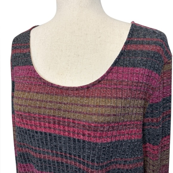 Women’s Plus Striped Long Sleeve Scoop Neck Sweater. Red Black Brown 2X #1509 - Picture 2 of 7